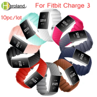 10pcs/lot For Fitbit Charge 3 Smartwatch Strap Silicone Bracelet Band Watchstrap For Fitbit Charge 4 / 3 SE Belt Diamond Pattern