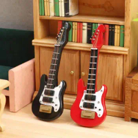 1:12 Dollhouse Guitar Mini Bass Guitar Simulated Classic Guitar Model Kids Girls Toy Home Decoration Wood Craft Guitar Figurines