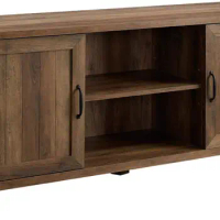 Walker Edison Buren Classic Grooved Door TV Stand for TVs up to 65 Inches, 58 x 16 x 24 inches, Rustic Oak