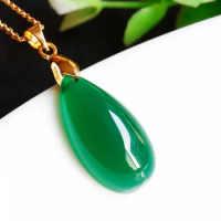 Real 18K Gold Color Natural Green Jade Pendant Necklace for Women Wedding Birthday Fine Jewelry Pure 999 Color Chain Necklaces