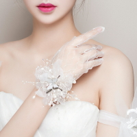 新娘手套結婚蕾絲仙美花朵白色女薄款春夏拍照韓式婚紗手套舒影