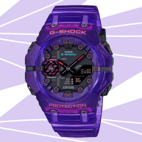 【CASIO 卡西歐】G-SHOCK 網路空間 科幻宇宙 藍芽連結半透明雙顯錶-紫(GA-B001CBRS-6A 防水200米)