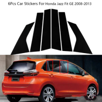 6Pcs Carbon Fiber Black Window Door Column B C Pillar Post Cover Trim Mirror PC Stickers For Honda Jazz Fit GE 2008-2013