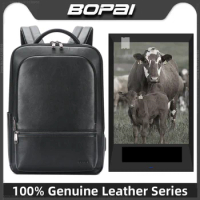 (Super Promotions) BOPAI Genuine Leather Backpack Men's Business Leather Backpack Luxury Natural Cowhide Backpack