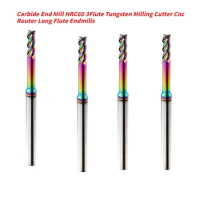 Carbide End Mill HRC60 3Flute Tungsten Milling Cutter Cnc Router Long Flute Endmills 1mm 1.5mm 3mm Seven Colors for DLC Aluminum