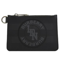 【BURBERRY 巴寶莉】London 英系格紋徽章LOGO格D型釦零錢包(黑)