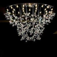 Luxury Large Crystal Flower Chandelier Duplex Staircase Loft Lobby Lustre Oval Colorful Crystal Hang