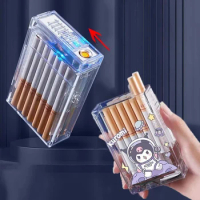 MINISO Kuromi 2 in 1 Lighter Cigarette Case Anime Cartoon Cigarette Boxes With USB Lighter Waterproof Charging Lighter Gifts