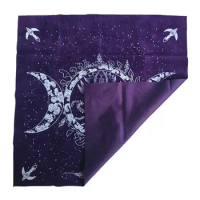 Tarot Card Mat Velvet Altar Cloth Purple Triple Moon Goddess Tablecloth 19.3inch Square Flannel Table Pad Tarot Card Accessories
