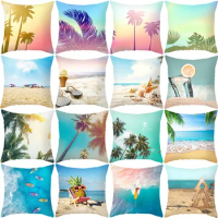 Coconut tree beach lounge chair shell surfing decorative pattern pillowcase bedroom living room garden bar RV seat pillow cover