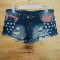 Celana Pendek Jeans Hotpants Ripped Distressed Motif Bordir American Flag Wanita
