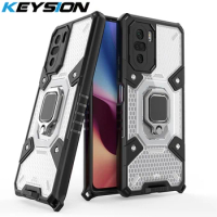 KEYSION Shockproof Armor Case for Xiaomi POCO F3 5G M3 Pro 5G M2 Transparent Ring Stand Phone Back Cover for POCO X3 NFC X3 Pro