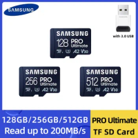 SAMSUNG Micro SD Card PRO Ultimate 128GB MicroSDXC U3 4K Flash Memory Card 256GB V30 TF Card 512GB High Speed 200M/s for Drone