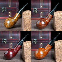 MUXIANG Handmade briar tobacco pipe briar wood smoking pipe tomato pipe fat man pipe 9mm filter black acrylic cigarette holder