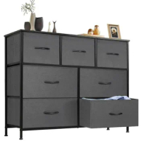 Storage Drawers, TV Stand Fabric Storage Tower with 7 Drawers, Chest of Drawers with Fabric Bins Wooden Top for TV up to 45 inch