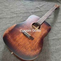 Custom Full Mahogany Solid Spruce Top Acoustic Guitar with torch inlay headstock vintage silver tuner matt finishing