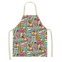 Summer Small Fresh Donuts with Cute Expressions Kitchen Cooking Baking Aprons Ice Cream Print Family Cooking Bibs for Adults