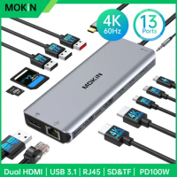 MOKiN USB C HUB 4K60Hz Type C to DP RJ45 SD&amp;TF PD 100W Adapter Dock for MacBook Pro Air M2 M1 3*USB 3.1 10Gbps Splitter usb hub