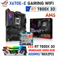 New ASUS Motherboard Kit ROG STRIX X670E-E GAMING WIFI Motherboard + AMD Ryzen 7 7800X 3D CPU + Kingston RAM 6000MHz 32GB Combo