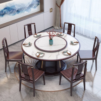 烏金木圓形餐桌椅帶轉盤組合飯桌小戶型輕奢家用實木酒店大圓桌