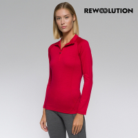 【Rewoolution】女 LINDSEY 190g長袖半開襟[碳灰/寶石紅] 義大利品牌 登山必備 羊毛衣 運動上衣 T恤 REBB1WC902