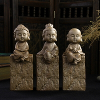 粗陶紫砂西方三圣創意家居裝飾品擺件平安佛像觀音客廳工藝品1入