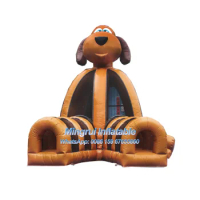 Cute Inflatable Dog Pug Bouncer House for Kids, Brown Dog House