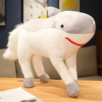 40-60CM White Sharks Plush Toy Stuffed Shark Head Horse Body Creative Sea Aniamls Throw Pillow Boy Like Home Decor Cushion
