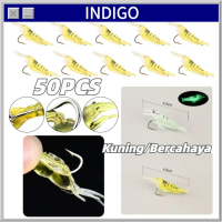 50PCS Udang Casting Soft Lure 4 cm+Hook Kail / Umpan Pancing Udang Shrimp Silicone Bercahaya/Kuning