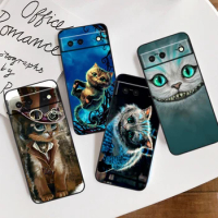 Alice In Wonderland Cat For Google Pixel 8 7A 7 6A 6 5A 5 4 4A XL 5G Black Silicon Shockproof Shell Soft Phone Case