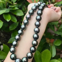 18 inch AAAA Radiant 9-10mm Natural Tahitian Black Pearl Necklace with 14k Buckle Ring 20in 24in 26in 28in 30in