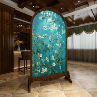European-style carved screen living room porch partition seat Van Gogh art apricot flower