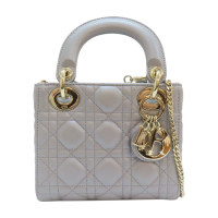 【二手名牌BRAND OFF】Dior 迪奧 灰色 珠光 Mini Lady Dior 羊皮 肩背包