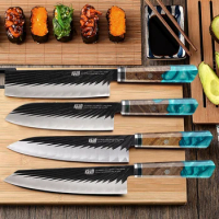 Japanese Style Chef Nakiri Kiritsuke Santoku Knife Sets 4Pcs 3 Layers 9Cr18Mov Clad Steel Shadowwood Resin Handle Kitchen Knives