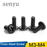 SENYU 30/40Pcs M3 M4 TM Screws Phillips Truss Mushroom Head Screw Black Plated Electronic Carbon Steel Samll Screws