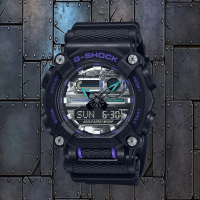 【CASIO 卡西歐】G-SHOCK 工業風 金屬光雙顯計時手錶-黑(GA-900AS-1A)