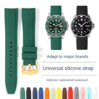 Mido Rolex Tudor Rubber Silicone Watchband for Citizen Tissot Seiko Needle Buckle Arc Interface Watch Strap 20 22mm