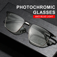 New Photochromic Glasses Blue Light Resistant Glasses Men's Half Frame Business Glasses Women's Finished Computer Glasses