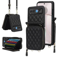Crossbody Wrist Strap Zipper Wallet Phone Case for Motorola Razr 40 Ultra Moto Razr40 2023 Purse with Card Holder Leather Cover