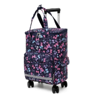 Women Rolling shopping bag with wheels Shopper Tote Bag travel trolley bag Aluminum foil lining picnic Grocery bag with wheels