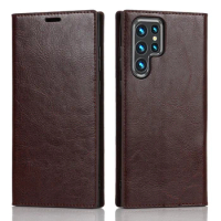 Genuine Leather Skin Flip Wallet Book Phone Case Cover On For Samsung Galaxy S21 S22 S23 Plus Ultra 