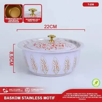 Mangkok Baskom Wadah Kobokan Stainless dengan Tutup Waskom Enamel Bunga Tahan Karat Baskom Tutup 22C