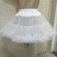 Women Girls Ruffled Short Petticoat Solid White Fluffy Bubble Tutu Skirt Puffy Half Slip Crinoline Underskirt No Hoop