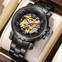 MG.ORKINA watches fully automatic hollow out large dial watch men mechanical steel band luminous waterproof fashion MAN WATCH