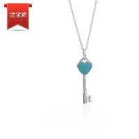 二手品 Tiffany&amp;Co. 藍琺瑯愛心鑰匙925純銀項鍊(中)