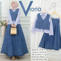 Viona Set Rok Jeans mix Katun Premium Setelan Wanita Busui Model Rompi Kekinian Terbaru Nyaman