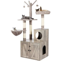 Wooden Cat House With Cat Tree Tower Scratch Tree for Cats Toys Grey Cats Pet Products Things Toy Goods Scratching Free Shipping