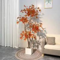 ins仿真紅楓樹盆栽北歐現代輕奢客廳房間擺件-室內落地假樹