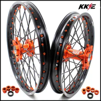 KKE 21 &amp; 19 MX Dirt Bikes Wheels Rims Set For KTM SX SXF XC XCW XCF EXC EXC-F 125 200 250 300 350 450 505 2003-2021 Black Spoke