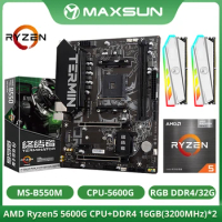 MAXSUN Gaming Motherboard Terminator B550M with CPU Ryzen 5 5600G DDR4 RGB 32GB(16GB*2) 3200MHz RAM M.2 PCIE4.0 Motherboard Kit